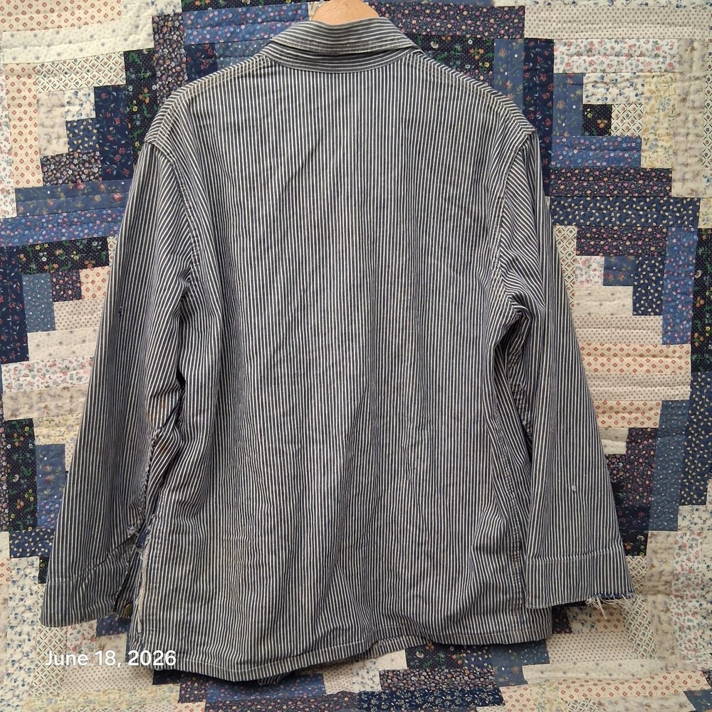 Vintage 1970s Oshkosh B Gosh Hickory Stripe Chore Coat Size 44 Large Railroad - Picture 2 of 14